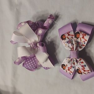 Dora the Explorer and polka dot purple bow lot x 2